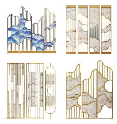 新中式屏风3D模型下载